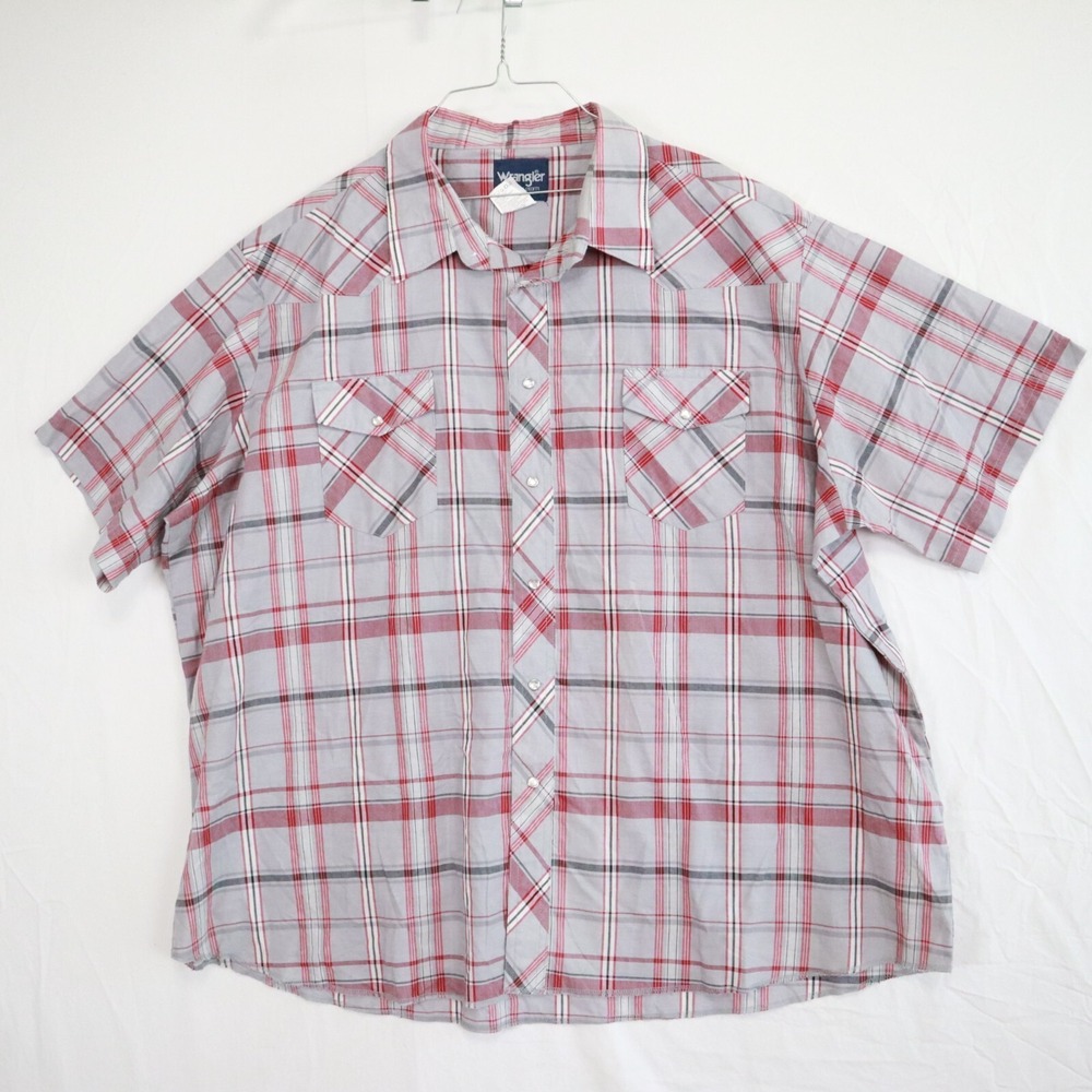 Wrangler Shirt Mens 3XB Big Western Cowboy Rodeo Pearl Snap Plaid Short Sleeve